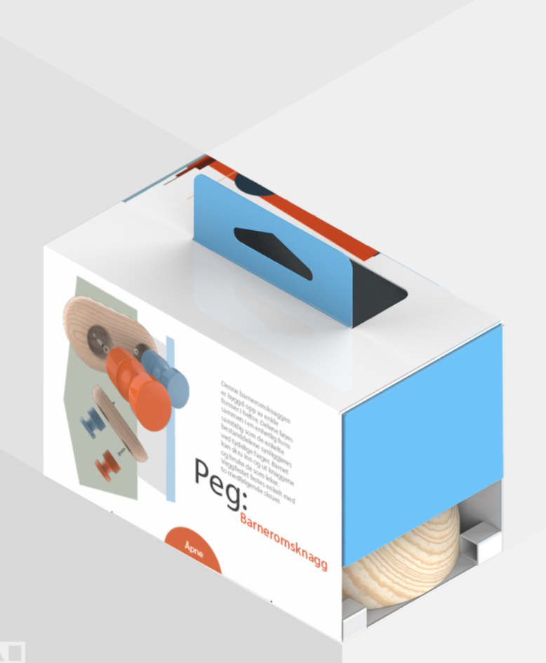 Finished Peg retail packaging with printed graphics and carrying tab